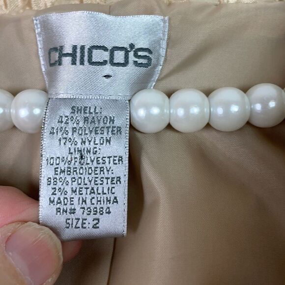 Chico’s Size 2 Medium Jacket Blazer Gold Metallic Embroidered Satin Sparkle - Picture 5 of 9